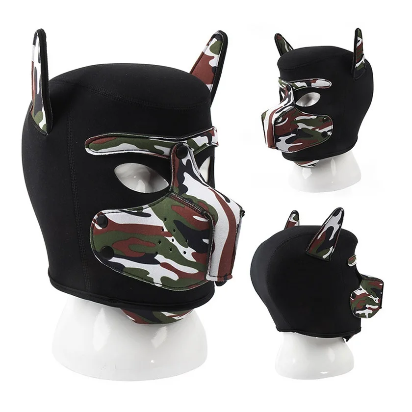 Color Masked Camouflage Leather Dog Headgear BDSM Mask Hood Cosplay Fetish SM Bondage Slave Restraints K9_voghion.com