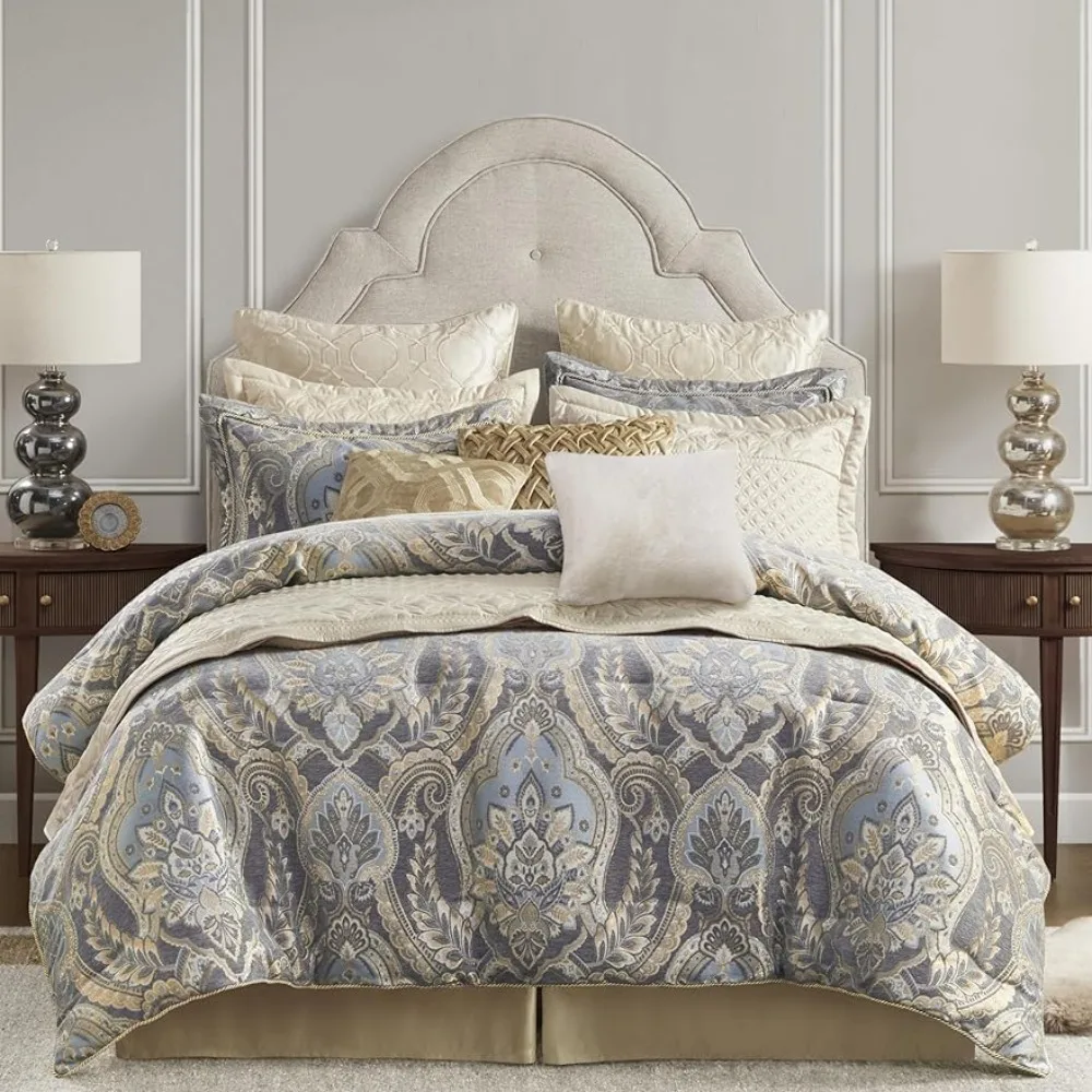 

Oversized Comforter King Bedding Bed Linen Set Luxe Chenille Jacquard Damask Soft Microfiber Twill Comforter Freight free