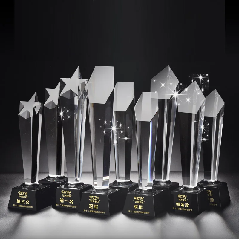 Creative Transparent Crystal Trophy Can be Customized Unit School annual Meeting, Sports Meeting Award Pentagram Trophy Souvenir