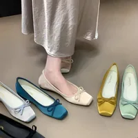 2025Breathable Silk Ballerinas Ballet Flats Women Summer Autumn Slip On Loafers Square Toe Bowknot Flat Casual Shoes 1