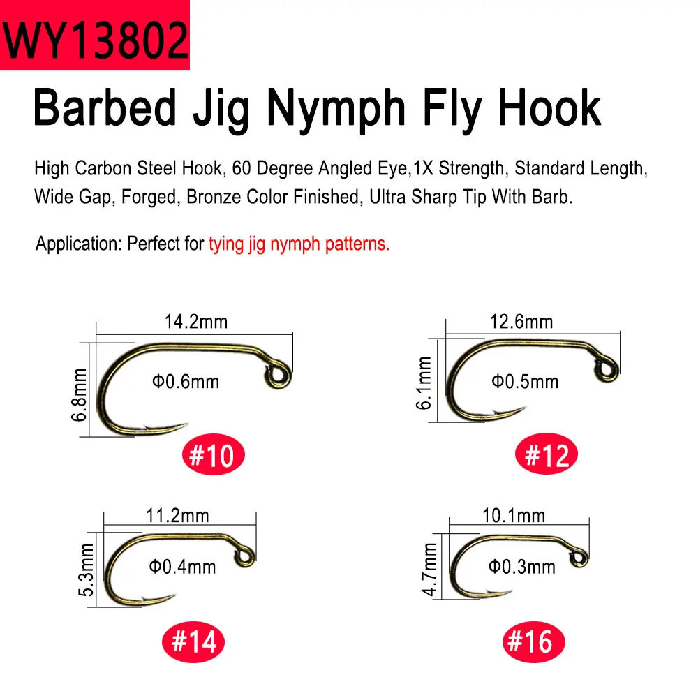 Bimoo 200pcs High Carbon Steel Barbed Fly Tying Hook for Tying Dry Wet  Caddis Fly Nymph Streamer Emerger Pupa Trout Fishing Lure