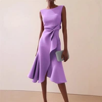 Women Sleeveless Solid Color Round Neck Midi Dress Elegant Slim Fit Formal Party Outfit Fashion 2025 New Arrival - Image 4