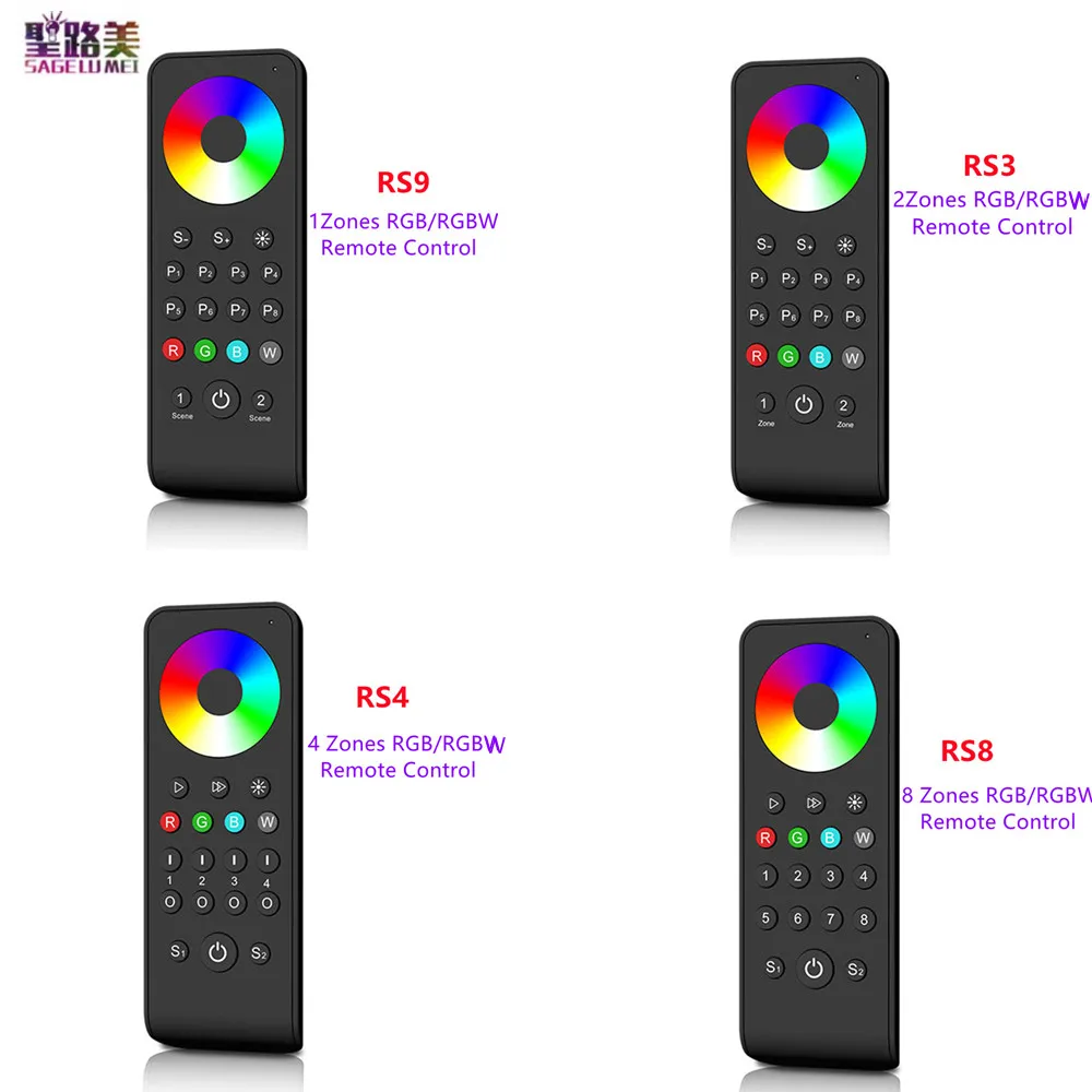 

RS9 1zone RS3 2zone RS4 4zone RS8 8zone RGB/RBGW Touch Wheel RF 2.4G Wireless Remote Controller for 3CH 4CH LED Strip Light Tape