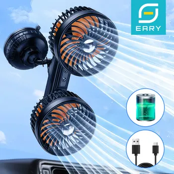 Eary Car Ventilatore a doppia testa con potente ventosa Batteria da 4000 mAh Ventola di raffreddamento ad aria a vento a 3 velocità adatta per camion SUV Ventilatore 1