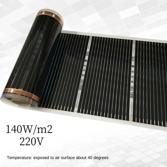 ฟิล์มร้อนระบบไฟฟ้าทำความร้อนพื้นด้วยอินฟราเรดความกว้าง50ซม. 140W/M2 220V แผ่นฟอยล์ร้อนที่บ้านผลิตในประเทศเกาหลี 1