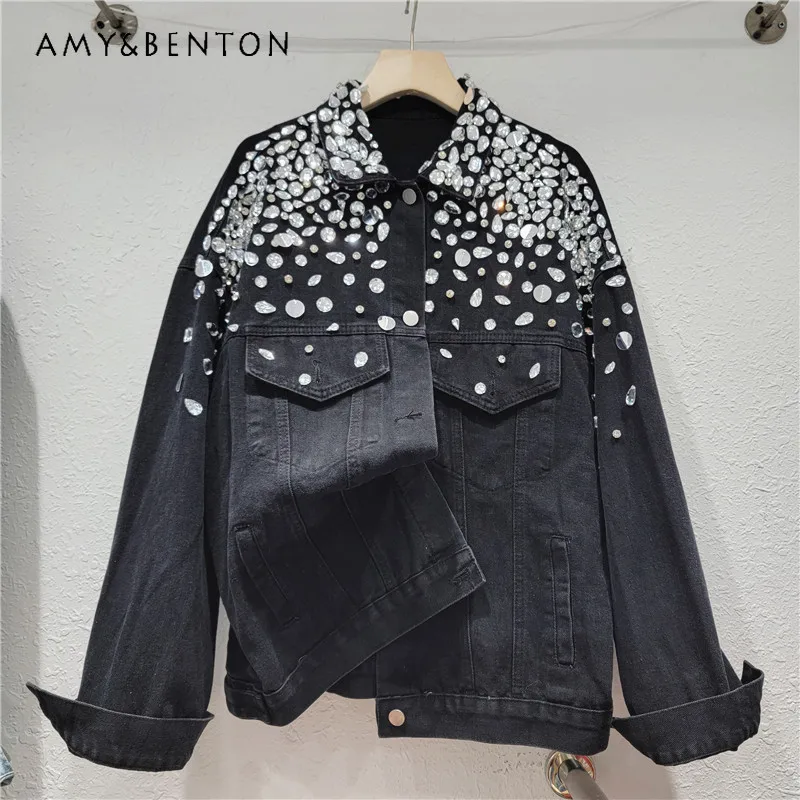 

Light Luxury Temperament Denim Coat Women's Spring Autumn New Fashionable All-Match Cardigan Single-breasted Black Top Jacket