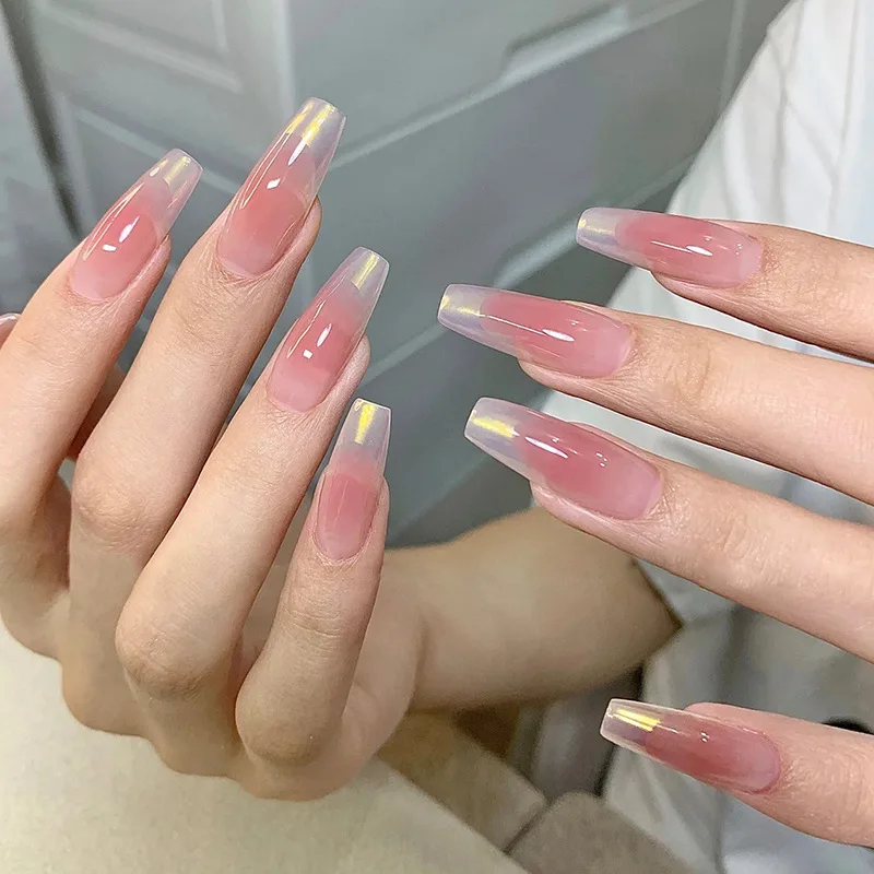 Einfaches Rosa, 24 Stück, künstliche falsche Nägel, tragbar, Glitzer, künstliche Nägel, Ballerina, vollständige Abdeckung, Nagelspitzen, zum Aufdrücken auf N_voghion.com