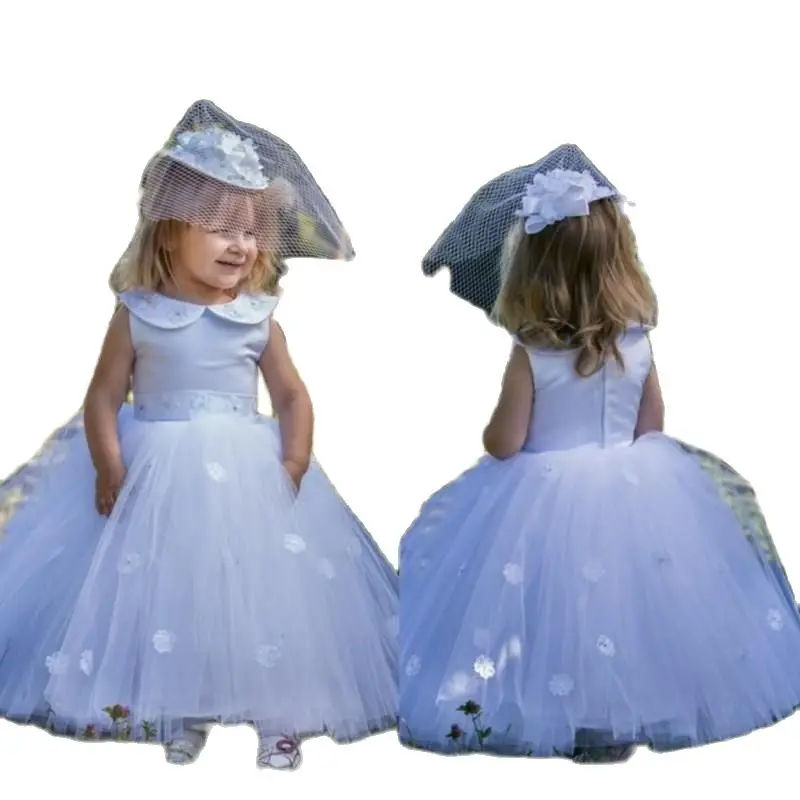 Vestidos da Menina de Flor para o Casamento Vestidos até o Chão do Bebê Linda Whiteoff Ombro Babados Tule Uma Linha Meninas Pageant Aniversário Par 2 Online shopping