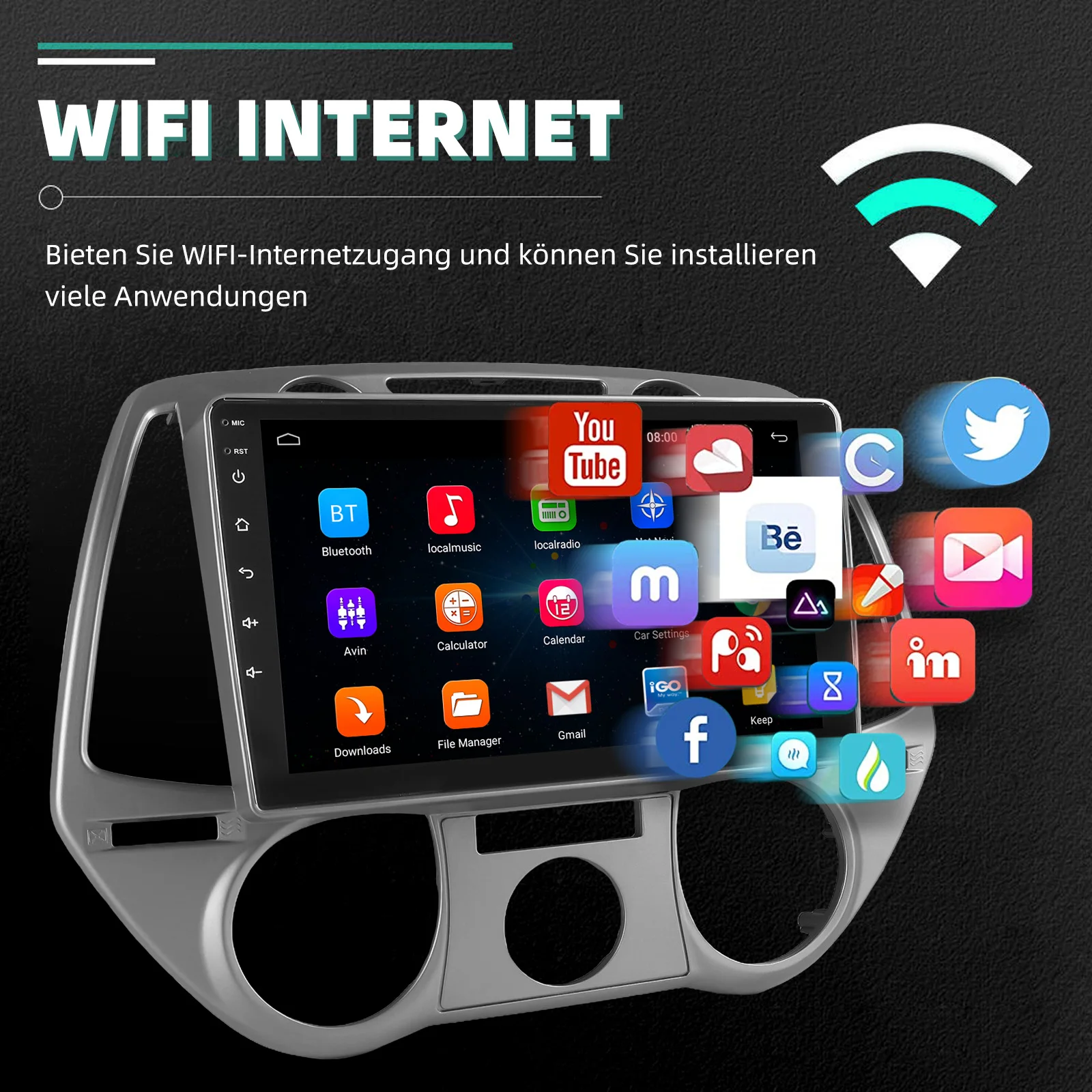 ESSGOO IPS Touchscreen Display Wireless CarPlay Android Auto Android 14 9" Für Hyundai i20 PB 2008-2011 Autoradio GPS Navigation USB FM Wifi Bluetooth Lenkradsteuerung Mirror Link RDS 2+32G/2+64G/4+64G – Detail 10