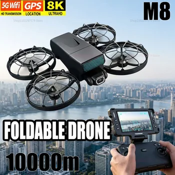 Nuovi Droni M8 GPS 8K Professionali HD 360 °   Quadricottero Pieghevole con Doppia Fotocamera, 5G WIFI, Motori Brushless, Evitamento Ostacoli, FPV