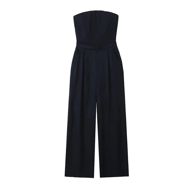 

2023 Summer New Linen Blended Tube Top Jumpsuit Straight Collar Strapless Temperament Commuting All-Match Slimming Women's Pants
