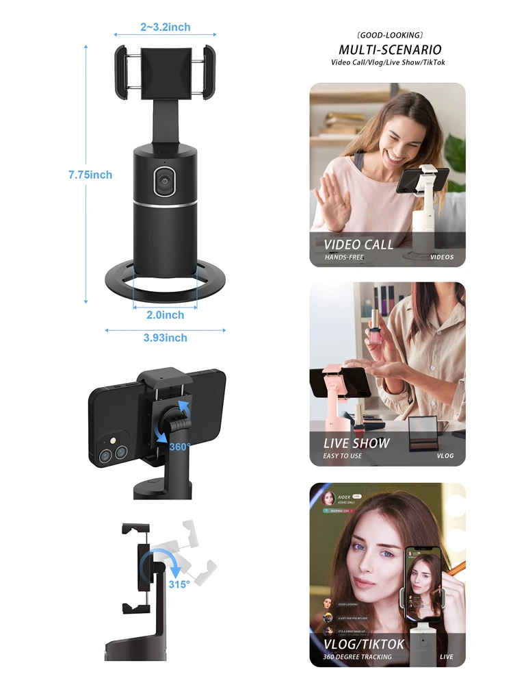 Selfie Stick Tripod Cell Phone Selfie Stick Smartphone Selfie Stick Selfie Stick Phone Selfie Tripod Gimbal Stabilizer Mobile Phone Holder Smartphone Shooting Holder Auto Tracking Phone Holder 360&deg; Rotation Motion Tracking Mount