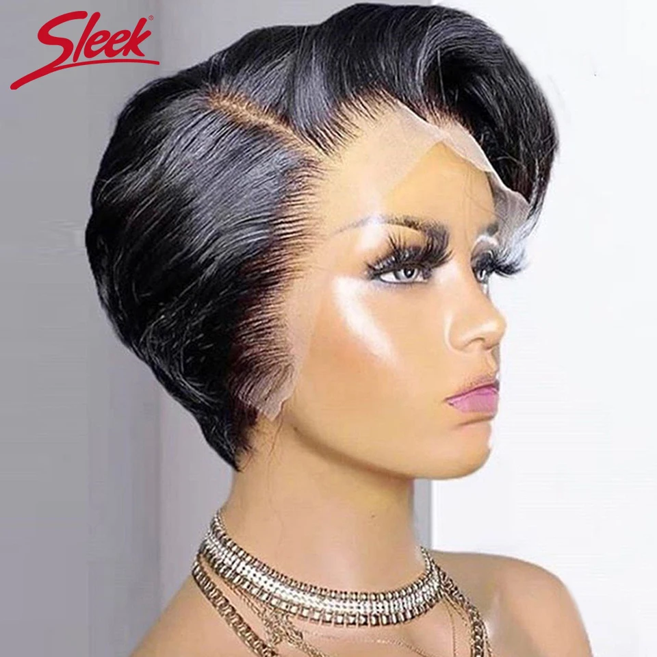 

Sleek Short Pixie Bob T Part Lace Front Human Hair Wigs For Women Brazilian Remy Hair Ombre Blonde 613 Glueless HD Lace Wigs