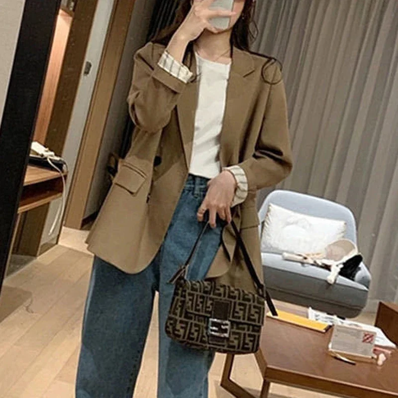 2023 New Autumn Korean Retro Casual Temperament Simple and Fashionable Long-sleeved Suit Jacket Small Suit Jacket Women's
