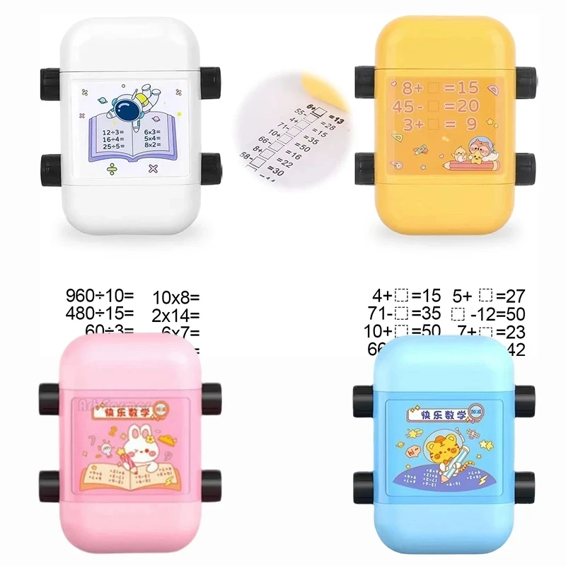 

Math 2 in 1 Addition Subtraction and Multiplication Division Math Stamp Roll for Kids Double-Head Digital Teaching Stamp Roller