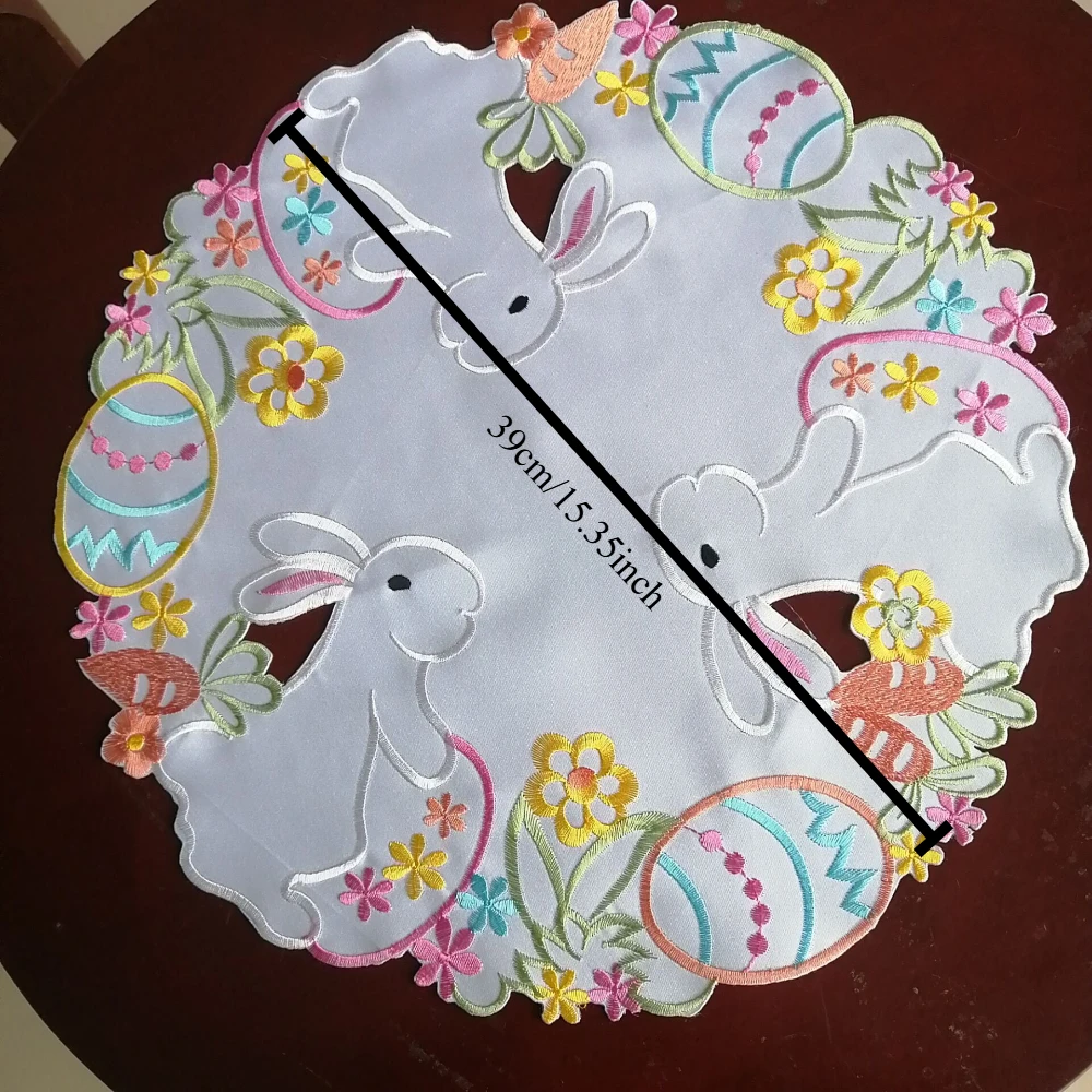 1 Stück Osterei-Kaninchen-Spitze bestickte Tischset hohl unregelmäßig waschbar und wiederverwendbar Ostern Esstisch Schreibtischunterlage – Detail 4