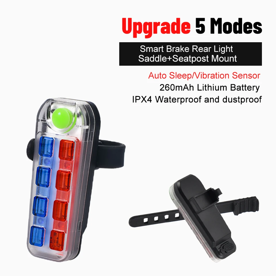 ROCKBROS Fanale posteriore per bicicletta Installazione magnetica 400mAH Tipo-C IPX6 Impermeabile Smart Brake Sensing Luce posteriore MTB Luce per ciclismo su strada