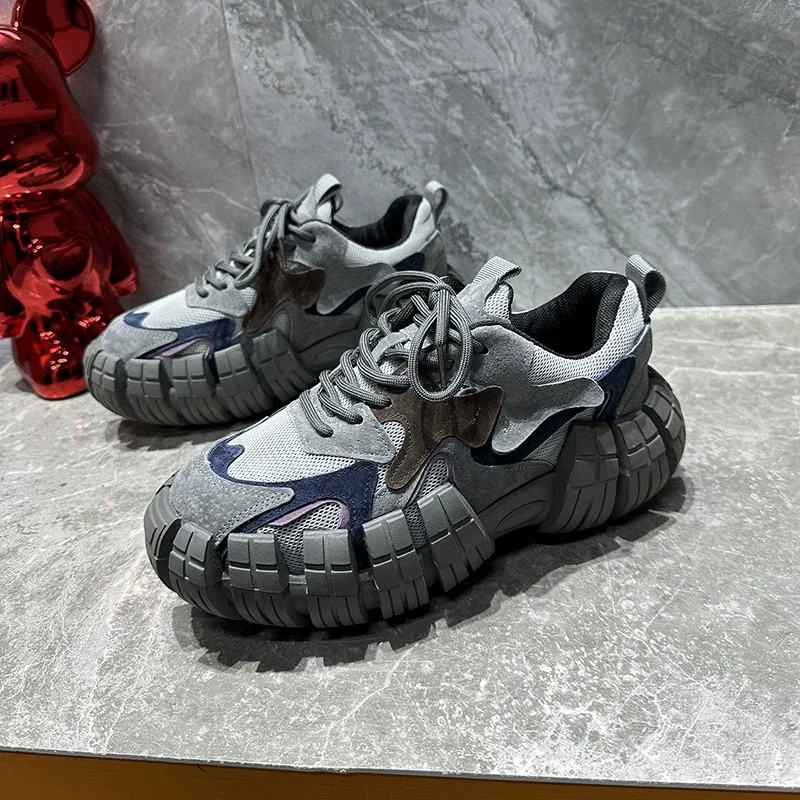 

Men`s nubuck leather breathable anti-slip Tyre Tank walking jogging shoes MENS Street tide patchwork all-match leisure sneakers