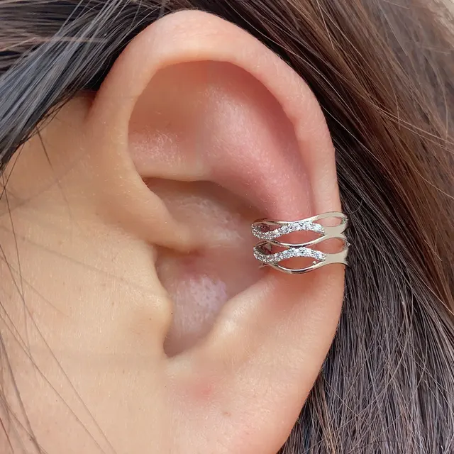 Boucles d'oreilles à Clip pour femmes et filles, 1 pièce, géométrie creuse arc-en-ciel, CZ, manchette, grimpeur, Cartilage, os, faux boucle d'oreille, Non Piercing