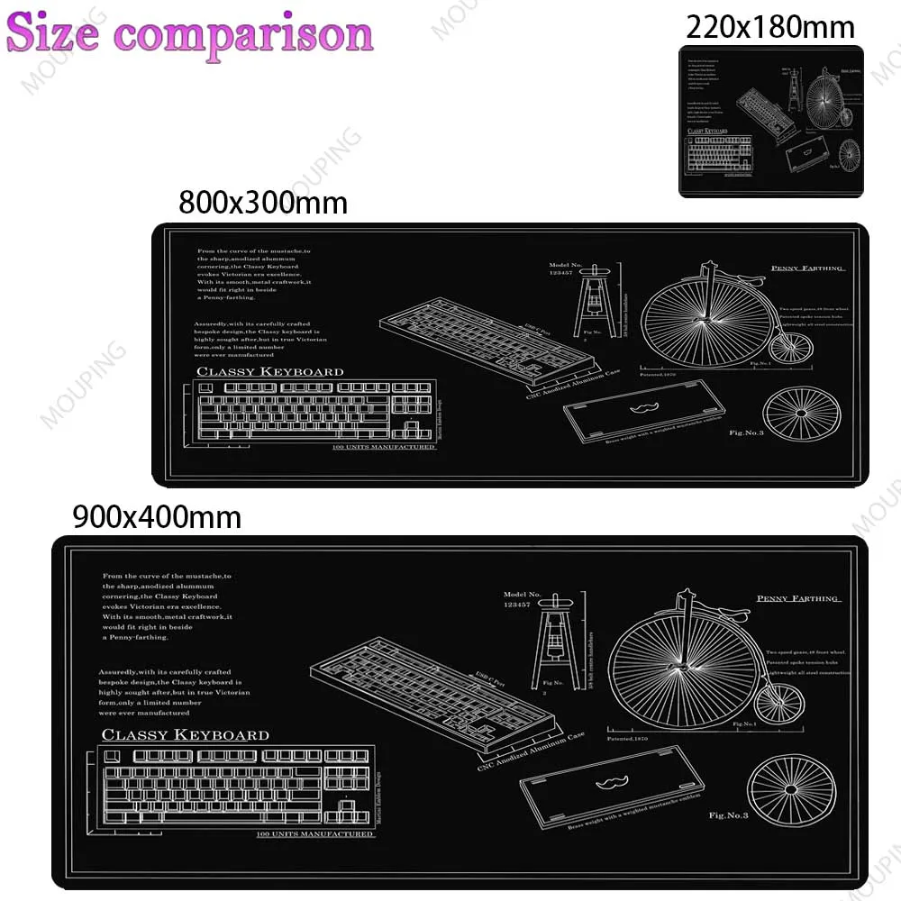 Anime Mousepad para Gamer, Corte-Mat, Branco-sobre-Preto Mouse