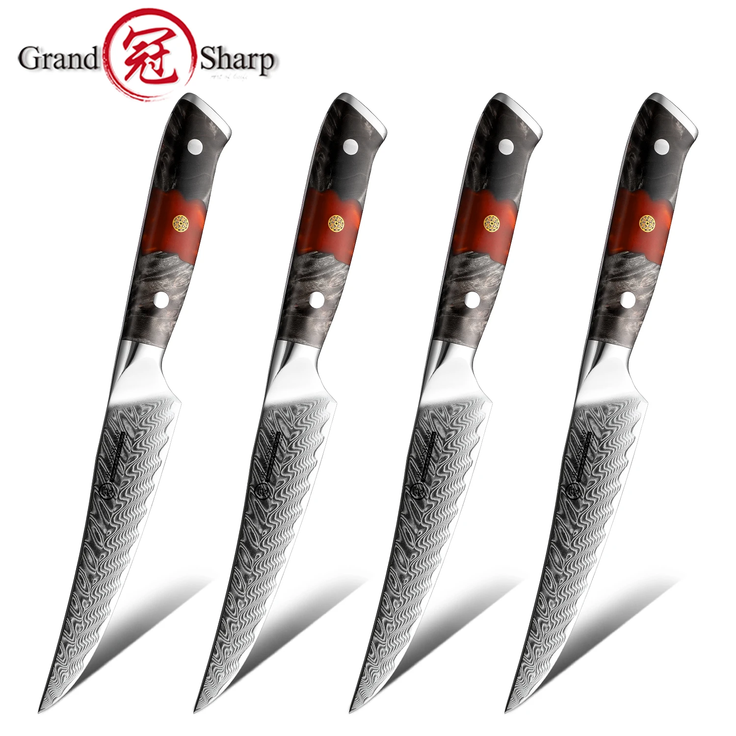 

GRANDSHARP 4 PCS Damascus 5 Inch Steak Knife AUS-10 Steel Professional Kitchen Dinner Knives Meat Food Cutting Cooking Tools