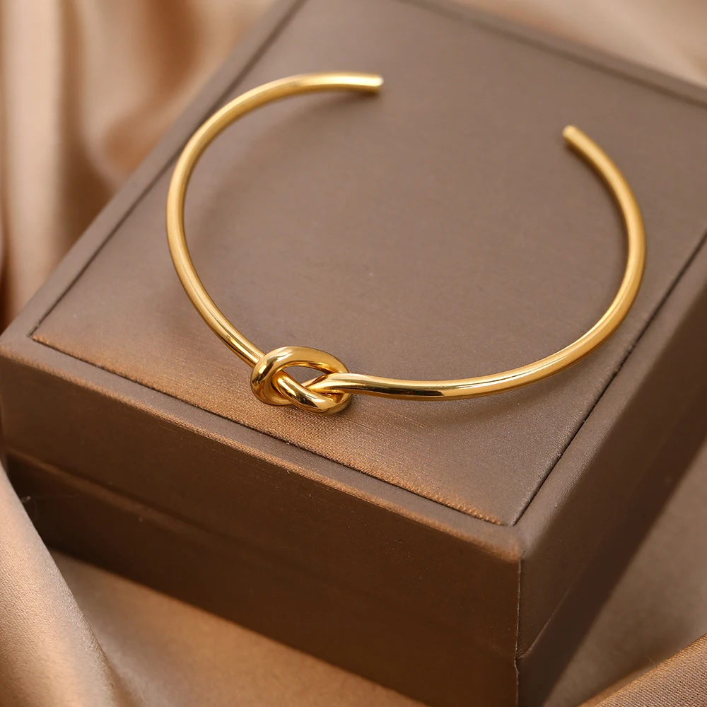 Stainless Steel Bracelets Elegant Trendy Round Circular Open Knot Cuff Bangle For Women Jewelry Goth Temperament Everyday Wear