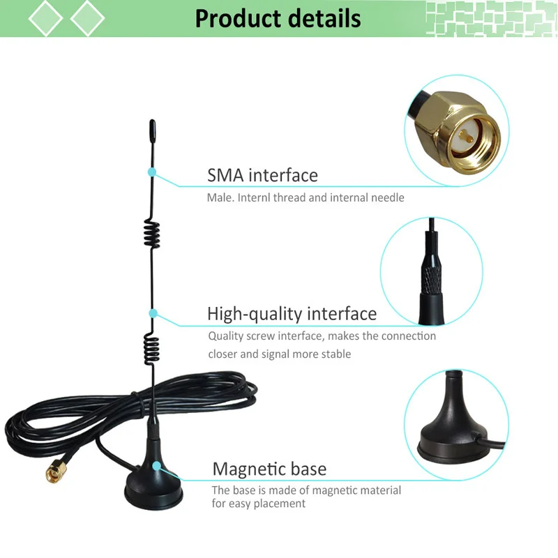 9dbi WIFI Antenna 2.4G/5.8G Dual Band Pole Antenna SMA Male Magnetic Base for Router Camera Signal Booster Wireless Network Card