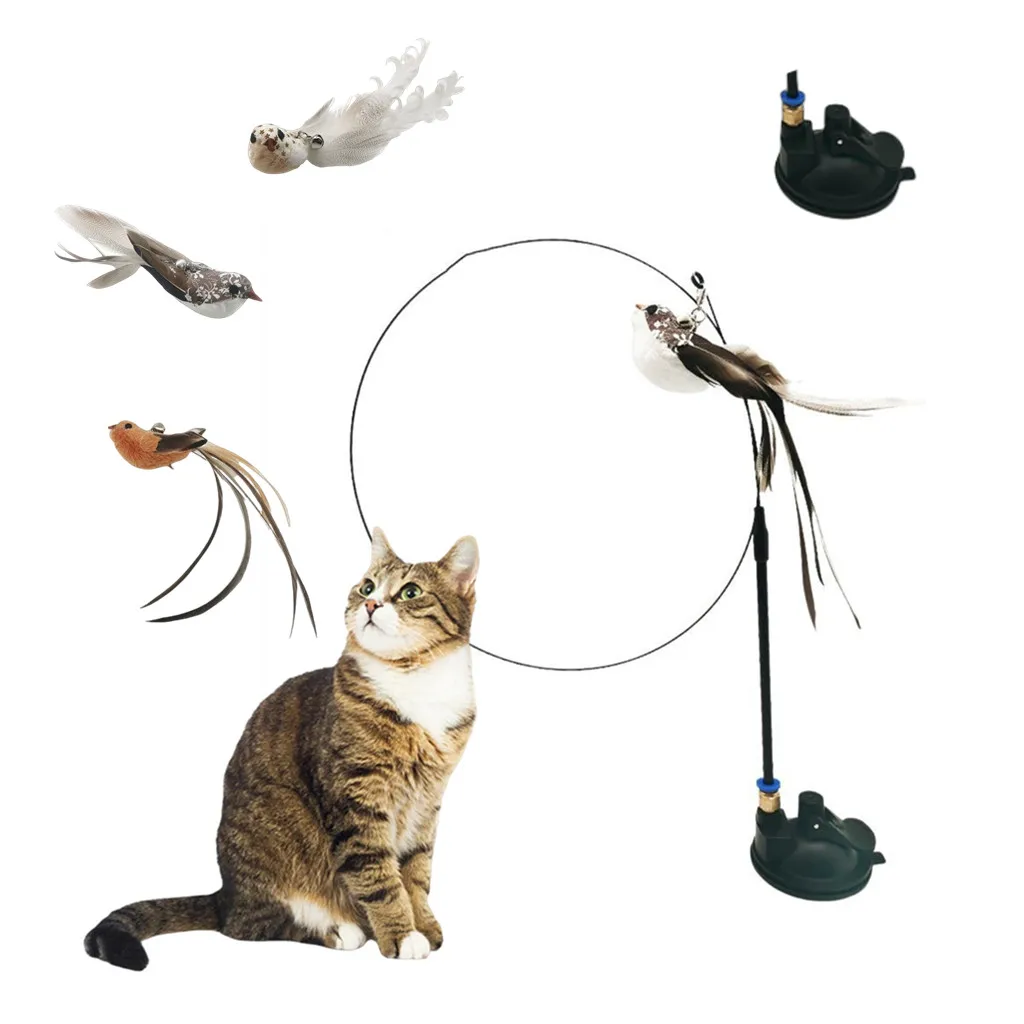 Upgraded Strong Suction Cup Steel Wire Long Rod Feather Cat