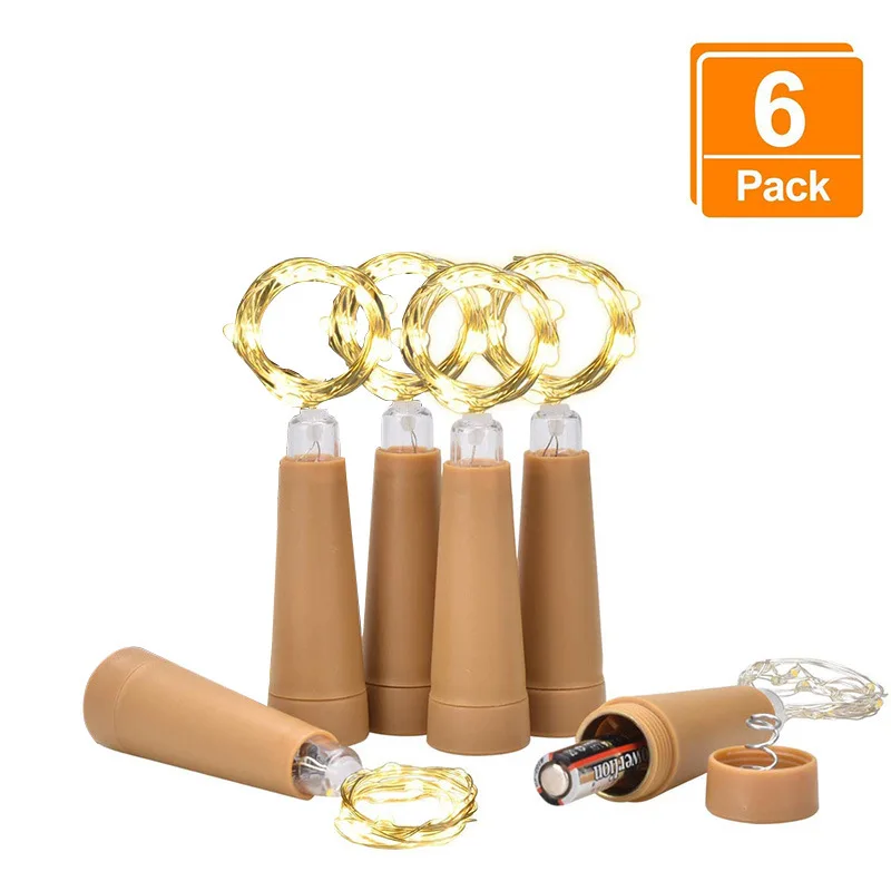 6x LED 코르크 와인 병 요정 조명 배터리 구리 와이어 문자열 조명 크리스마스 장식 갈 랜드 램프 파티 결혼식