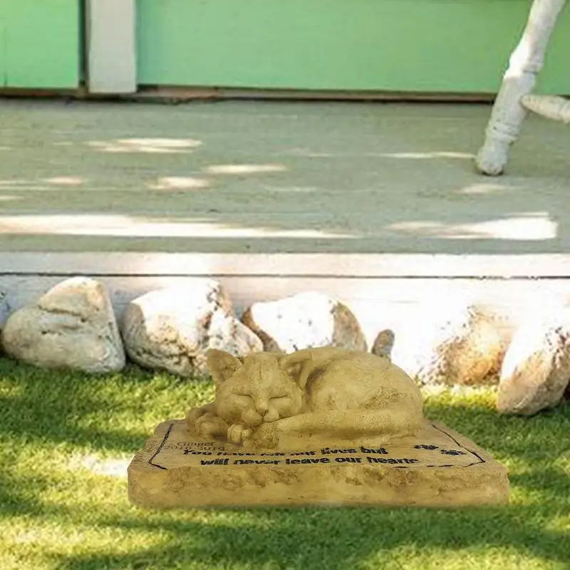 Pet Memorial Stone Waterproof Cute Sleeping Cat Grave Markers Memorial Stones Resin Cat Tombstone For Backyard Patio Lawn Garden