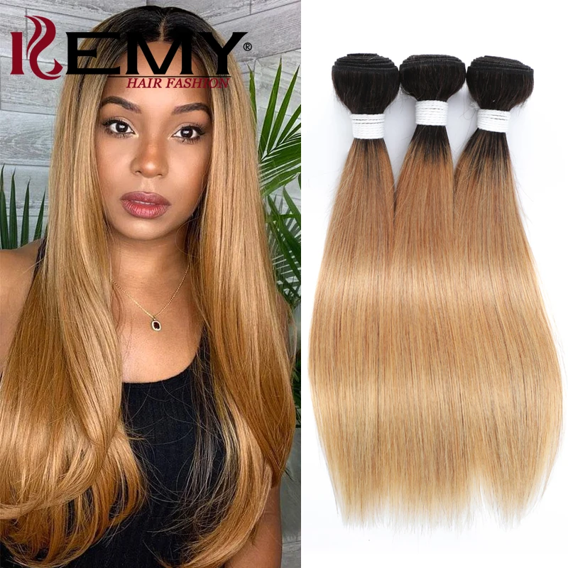 Brazilian Straight Human Hair Bundles Ombre Brown 1B 27 Colored Human Hair Weave Bundles For Women Remy Hair 1/3/4 Bundle Deals