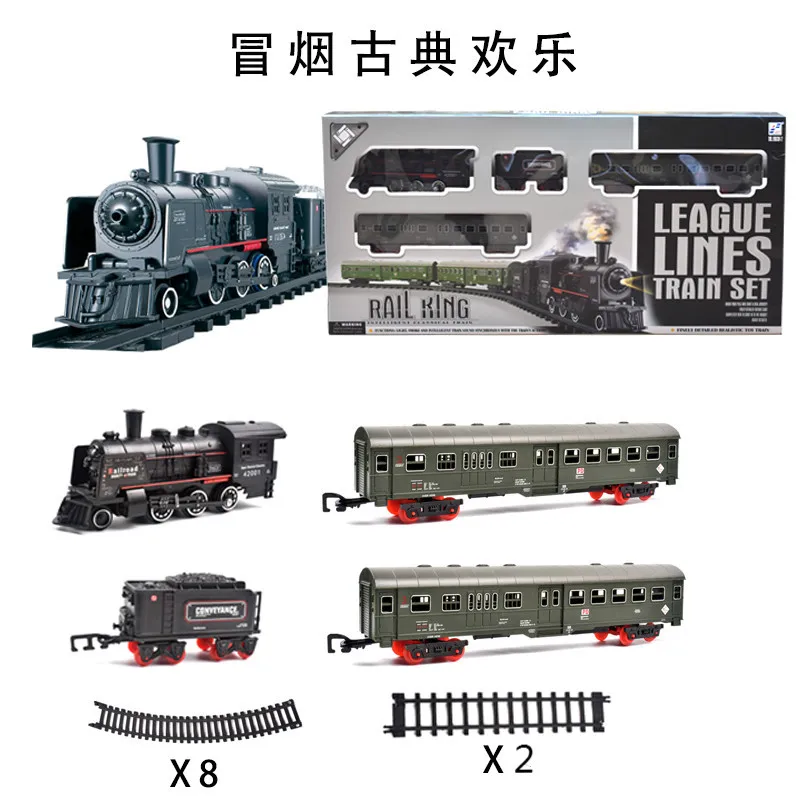 Simulation Train Retro Steam Train Model Track AA Battery Set Toys For 3 4 5 6 Year Old Boys Girls