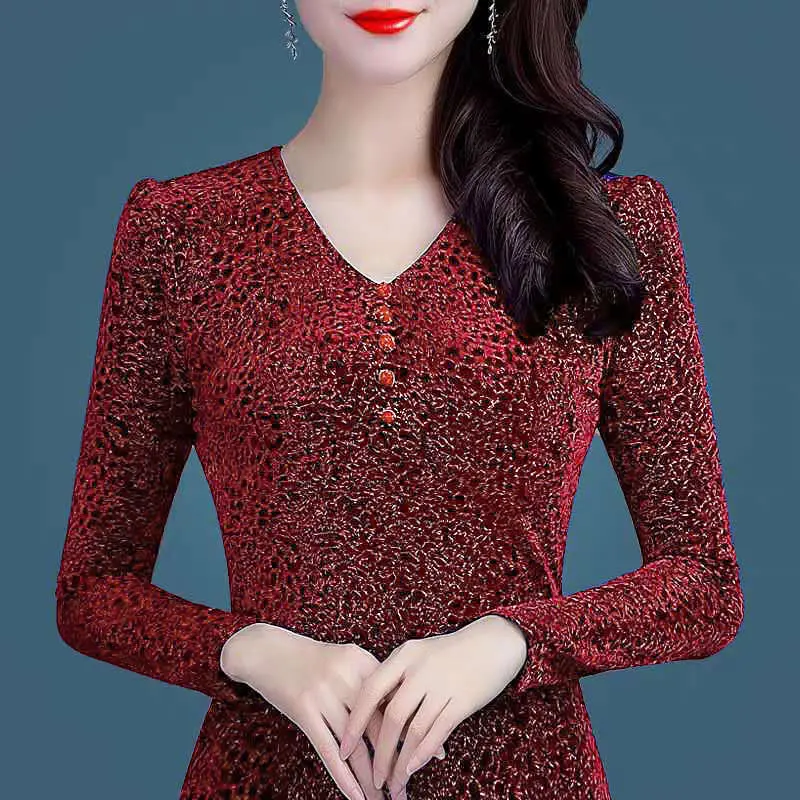 

Bright Silk Slim Bottoming Shirts Spring Autumn Women's New Long-sleeved Tops Women's New Leopard Print V-neck Blouse M-4XL