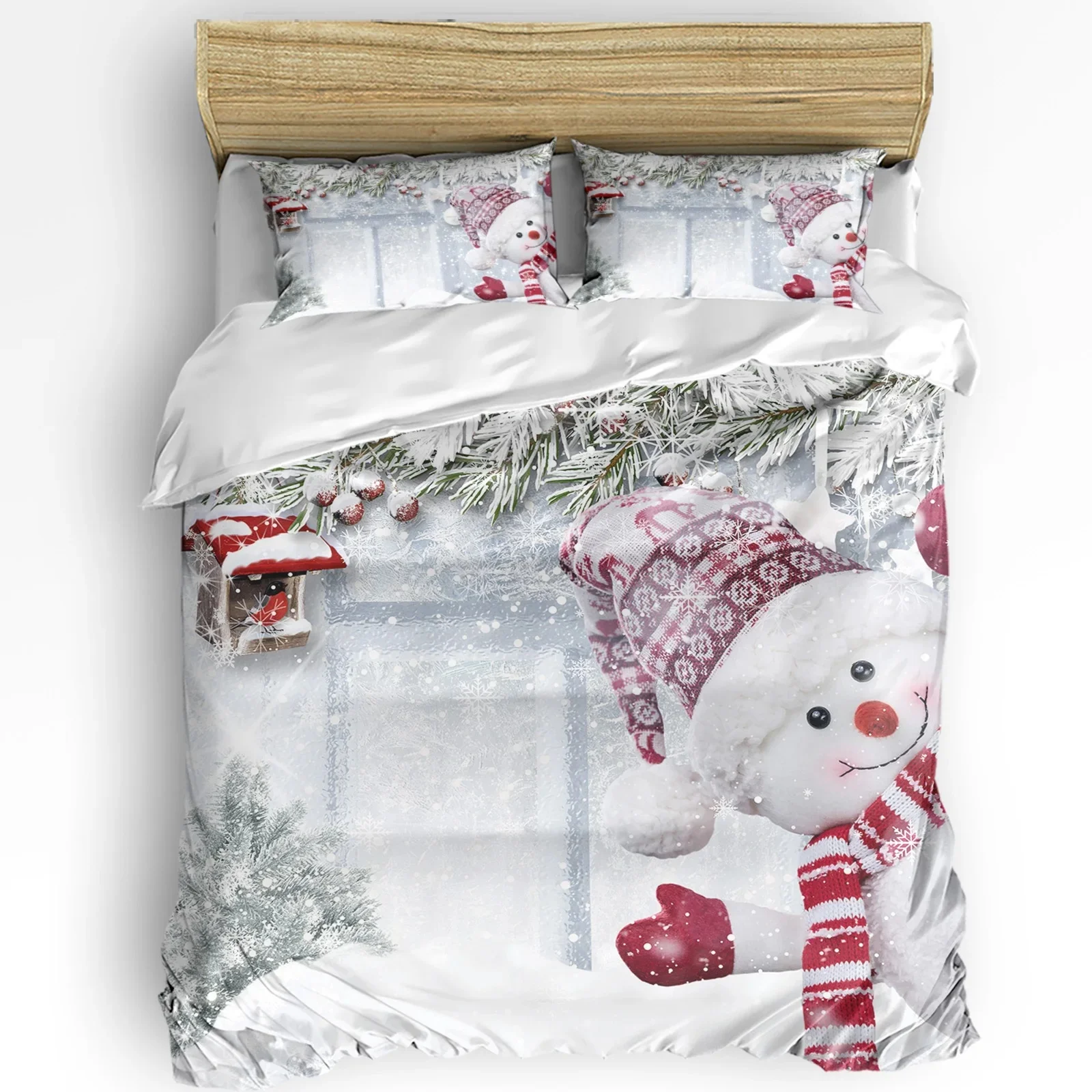 Christmas Santa Claus Snowflakes Pink Stripes 3pcs Bedding Set For Double Bed Home Textile Duvet Cover Quilt Cover Pillowcase