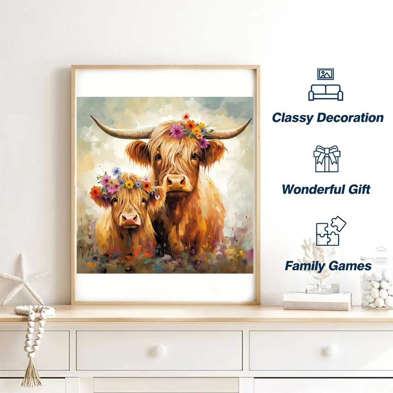 Cow creative wooden puzzles, advanced puzzles with beautiful flowers and irregular animal pieces, party games, birthday gifts 6