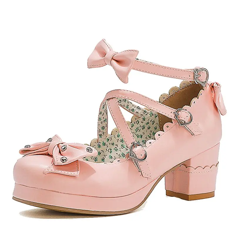 Women's Lolita Style Block Heel Pumps – Bow & Pearl Ankle Strap, Ruffles Detail, Goth Princess Shoes, 8.5cm Heel - View #13