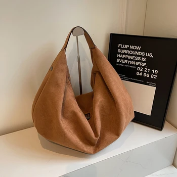 Women Suede Hobo Bag with Zipper Tote Bag Large Capacity Underarm Bag Handbag for Work Travel