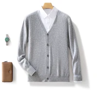 Autumn Winter 100% Pure Cashmere Wool Knit Cardigan Men's Jacket Trend V-neck High-Quality Sweater Loose Warm Men's Coat Tops 2