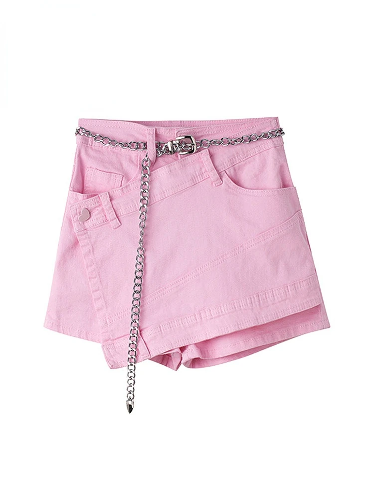 

Fashion Women's Pink Denim Pants Skirt Personality High Waist Irregular Spliced Above Knee Skirts Female Tide Summer 2023 Y2k