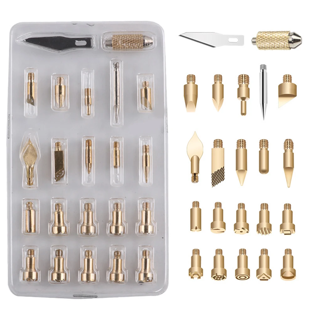 23-Piece Wood Burning Tip Set - Brass Pyrography Tools For Wood Carving