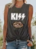 Women's KISS Leopard print lip print Print Sleeveless Vest White T-shirt Tshirts Creativity Streettshirt Individual Casual Cloth