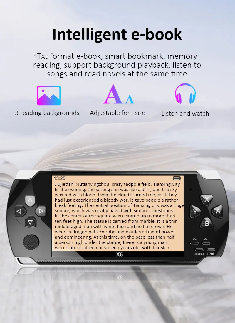 X6 Retro Video Game Console Portable Big Screen Handheld Build In 1500 Games Simulators Classic Mp3/mp4/Ebook TV Out Game Player
