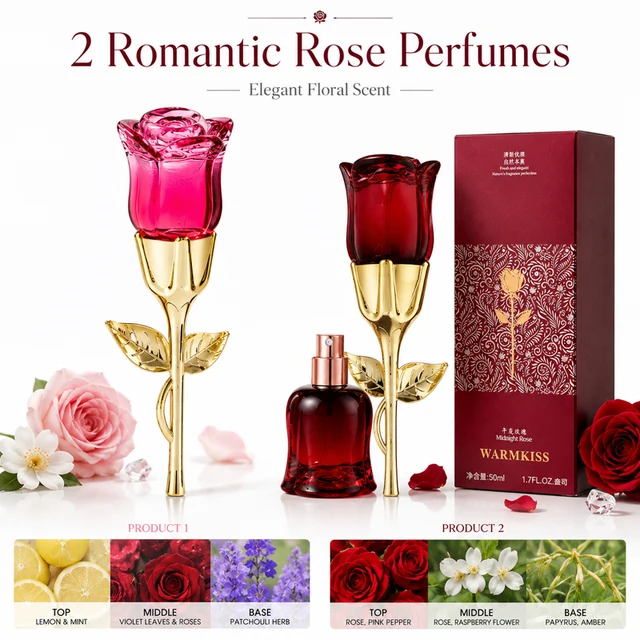WARMKISS Midnight Rose Parfum pour femme, longue tenue, frais, Eau de Parfum 50ml, senteur florale naturelle de niche, pour rendez-vous romantique 1