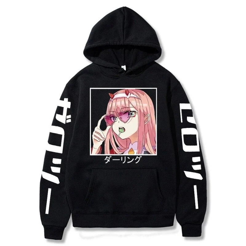 Harajuku Anime Darling In The Franxx Zero Two Graphic Print Hooded Men Women Hoodies Casual Sweatshirt Female Trendy Pullover