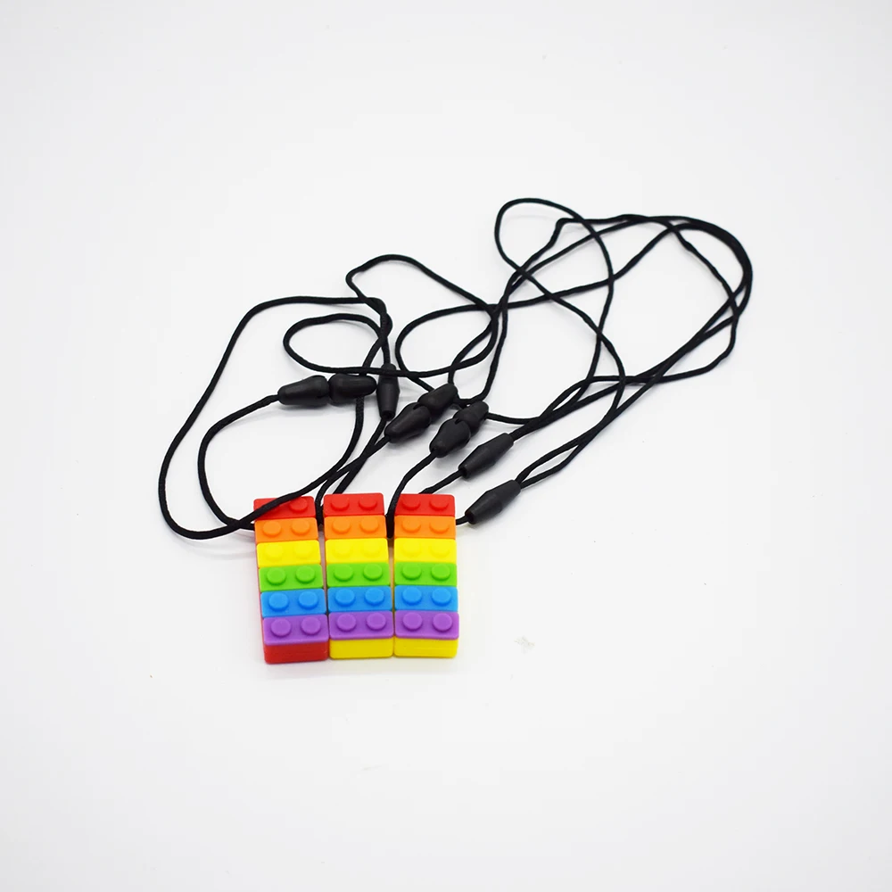 Sensory Chew Necklace Brick Chewy Kids Silicone Biting Pencil Topper Teether Toy Silicone teether for children with autism