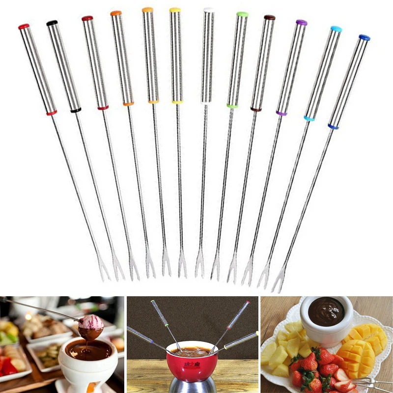 

6PCS/Set Stainless Steel Fork Hot Pot Forks Fondue Melting Skewer Kitchen Cheese Fruit Dessert Fork Tools Food Accessories