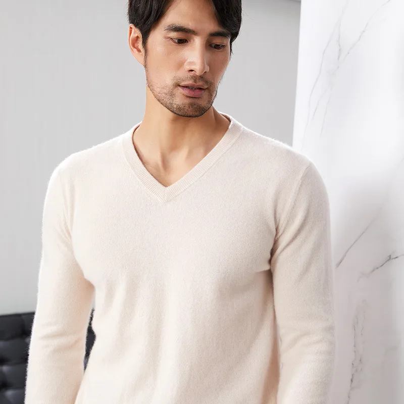 Autumn And Winter New Men's Cashmere Sweater V-neck Pullover Sweater 100% Wool Sweater Loose Casual Bottoming turtleneck sweater men Sweaters