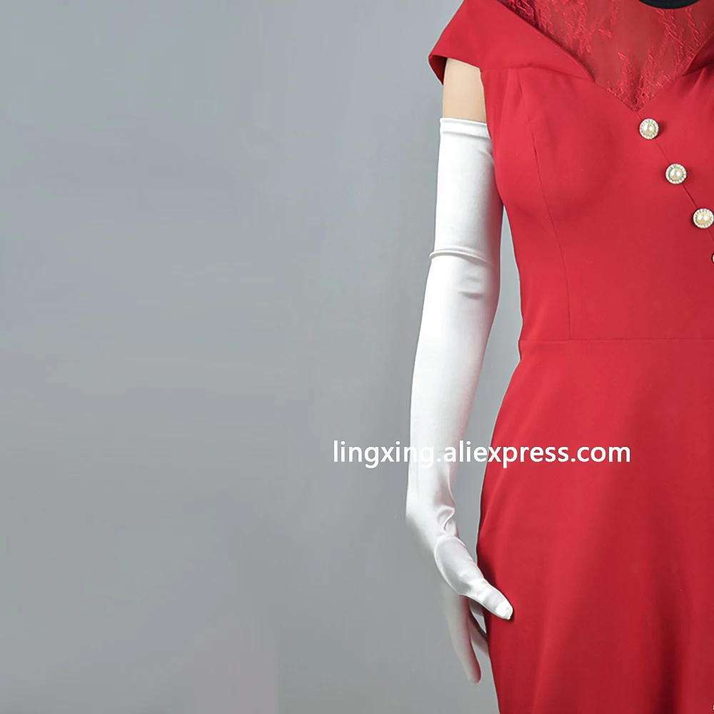 Satin extra lange Handschuhe für Frauen Abend party Abschluss ball rot weiß elegant Elfenbein Hochzeit Luxus Arm Ärmel Wärmer Kleid Weihnachten – Detail 3
