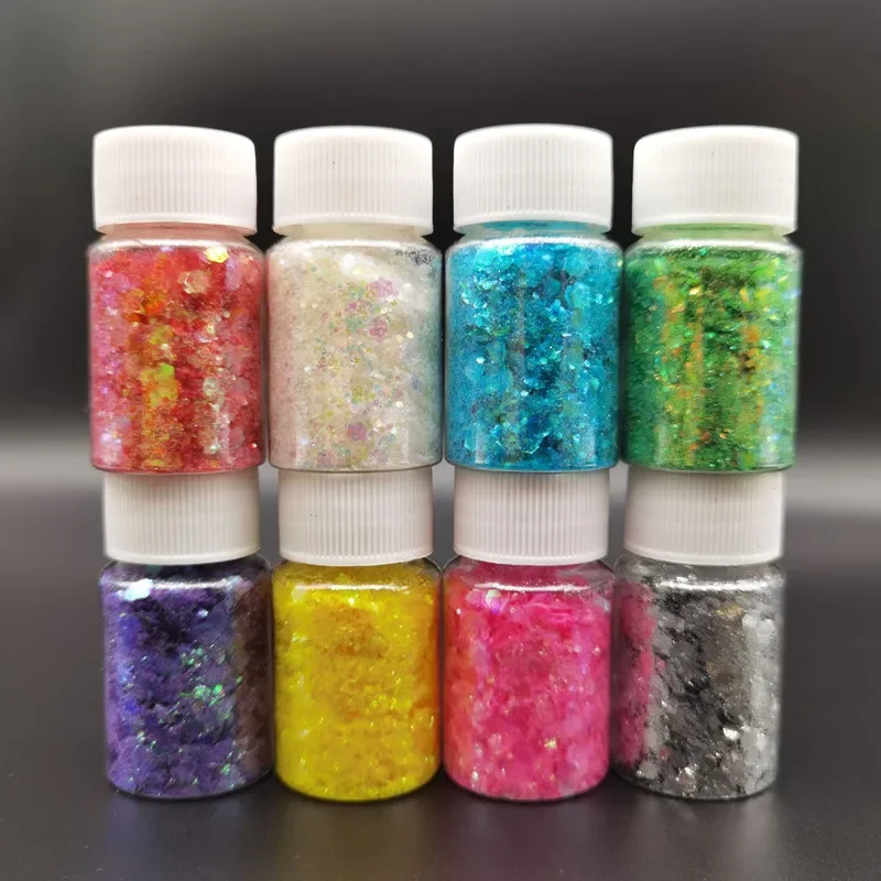 20ML Holographic Mixed Size Hexagon Shape Chunky Nail Glitter Sequins Laser Sparkly Flakes Slices Manicure Nails Art Decor