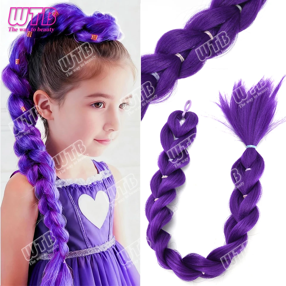 26 pouces violet tresses queue de cheval élastique pré tressage cheveux synthétiques violet Extensions de cheveux pour Halloween Costume Cosplay